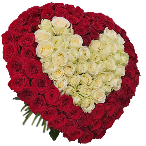 Фото товара Серце 101 троянда - червона і біла в Луцьку