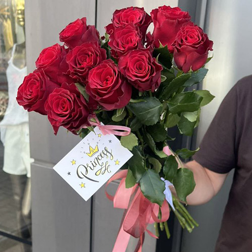 11 червоних роз зі стрічкою в Луцьку фото